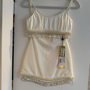 PatBO White Hand-Beaded Cropped Top and Skirt Set